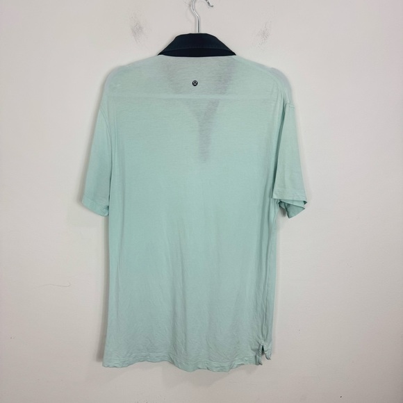 LULULEMON Light Blue Gray Trim Short Sleeve Polo Shirts Size Medium - Picture 3 of 7